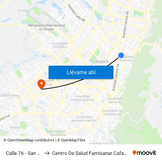 Calle 76 - San Felipe to Centro De Salud Famisanar Cafam Kennedy map