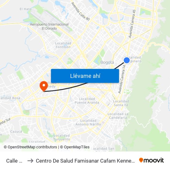 Calle 72 to Centro De Salud Famisanar Cafam Kennedy map