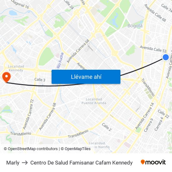 Marly to Centro De Salud Famisanar Cafam Kennedy map