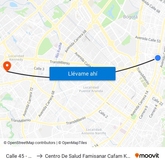 Calle 45 - Asw to Centro De Salud Famisanar Cafam Kennedy map
