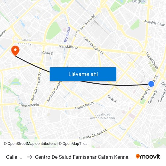 Calle 19 to Centro De Salud Famisanar Cafam Kennedy map