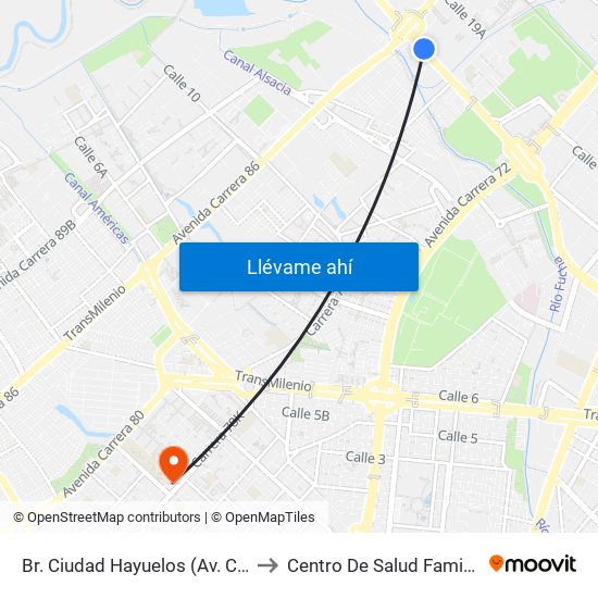 Br. Ciudad Hayuelos (Av. Centenario - Av. C. De Cali) to Centro De Salud Famisanar Cafam Kennedy map