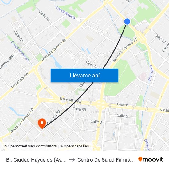 Br. Ciudad Hayuelos (Av. Centenario - Kr 78g) to Centro De Salud Famisanar Cafam Kennedy map