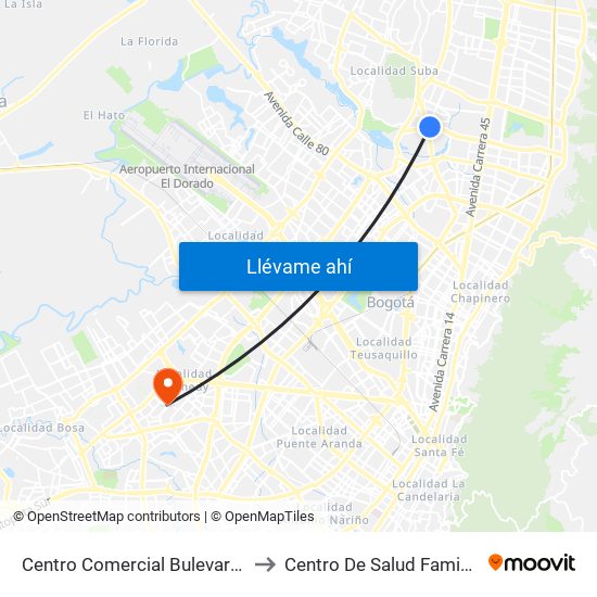 Centro Comercial Bulevar Niza (Ac 127 - Av. Suba) to Centro De Salud Famisanar Cafam Kennedy map