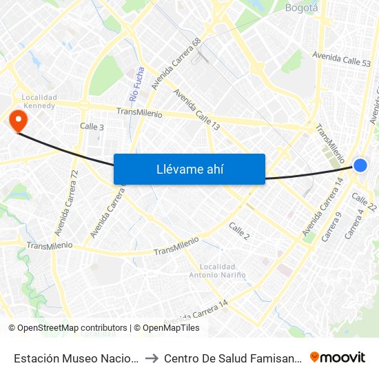 Estación Museo Nacional (Ak 7 - Cl 29) to Centro De Salud Famisanar Cafam Kennedy map