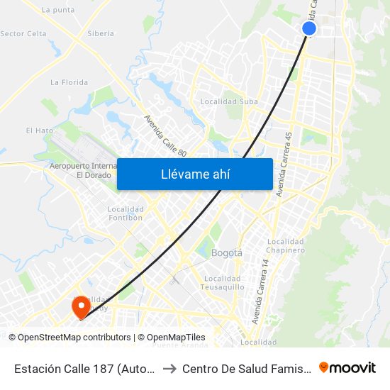 Estación Calle 187 (Auto Norte - Cl 187 Bis) (A) to Centro De Salud Famisanar Cafam Kennedy map
