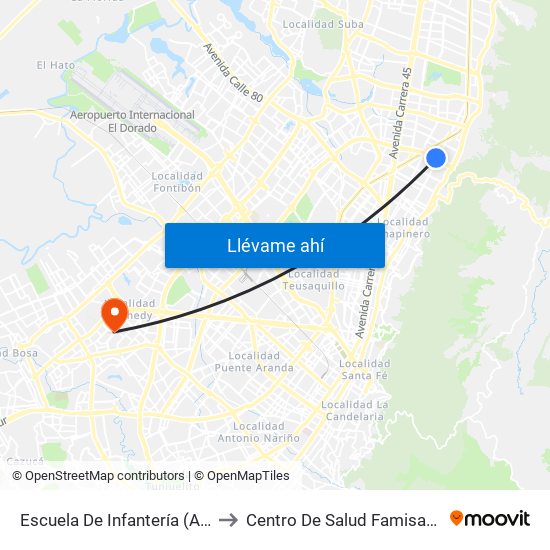 Escuela De Infantería (Ac 100 - Kr 11a) (B) to Centro De Salud Famisanar Cafam Kennedy map