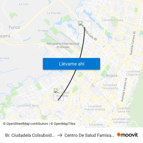 Br. Ciudadela Colsubsidio (Ac 80 - Kr 112a) to Centro De Salud Famisanar Cafam Kennedy map