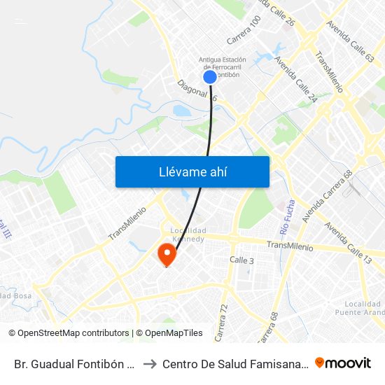 Br. Guadual Fontibón (Cl 17 - Kr 96h) to Centro De Salud Famisanar Cafam Kennedy map