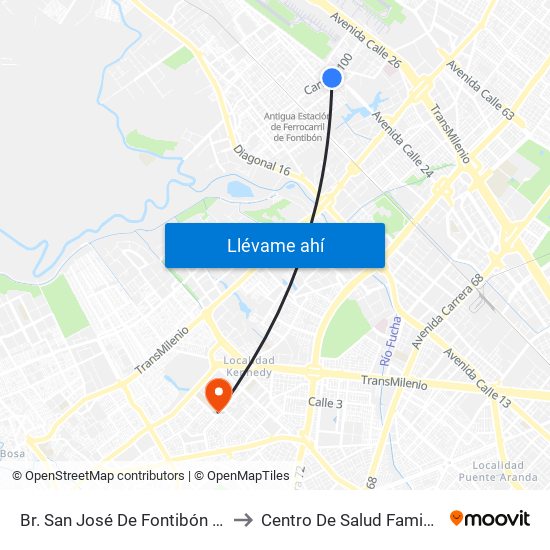 Br. San José De Fontibón (Kr 100 - Av. Esperanza) to Centro De Salud Famisanar Cafam Kennedy map