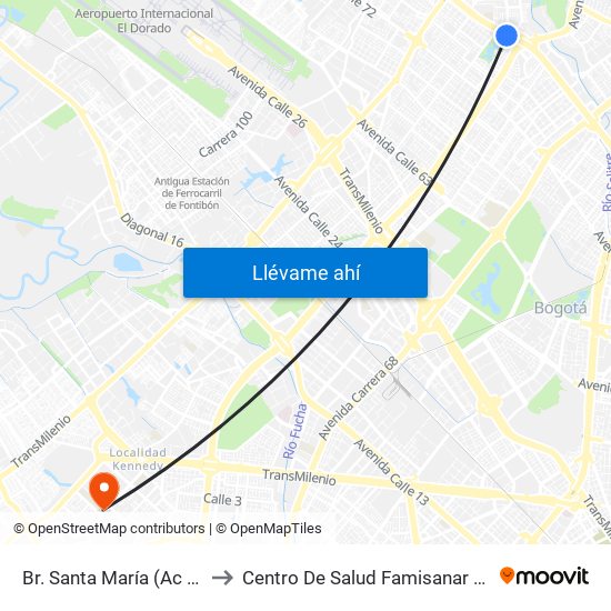 Br. Santa María (Ac 80 - Kr 73b) to Centro De Salud Famisanar Cafam Kennedy map