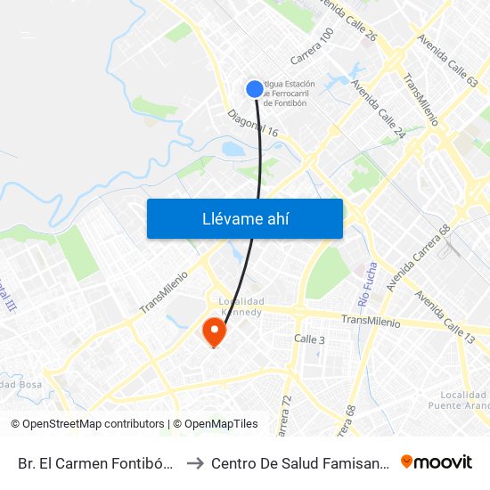 Br. El Carmen Fontibón (Cl 17 - Kr 100) to Centro De Salud Famisanar Cafam Kennedy map