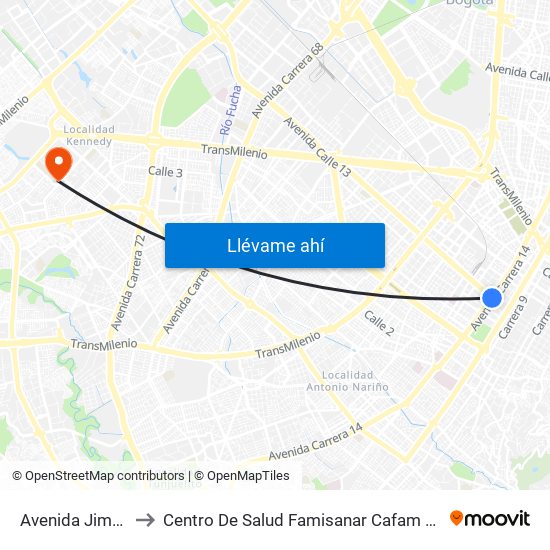 Avenida Jiménez to Centro De Salud Famisanar Cafam Kennedy map