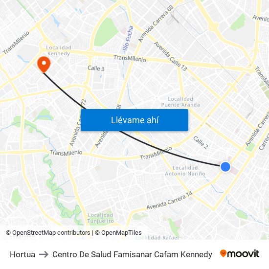 Hortua to Centro De Salud Famisanar Cafam Kennedy map