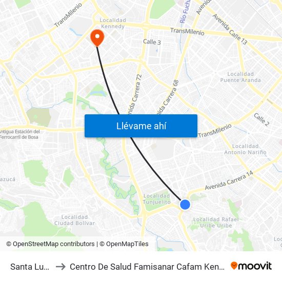 Santa Lucía to Centro De Salud Famisanar Cafam Kennedy map