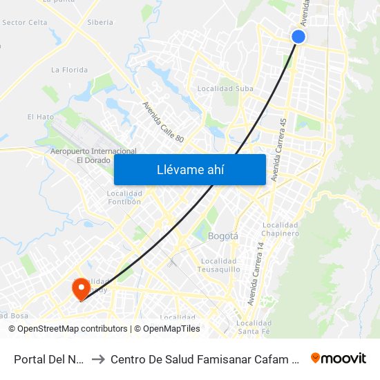 Portal Del Norte to Centro De Salud Famisanar Cafam Kennedy map