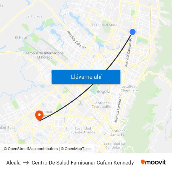 Alcalá to Centro De Salud Famisanar Cafam Kennedy map