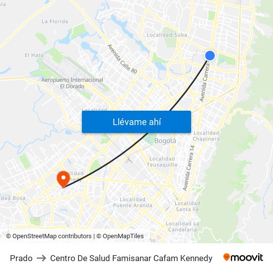 Prado to Centro De Salud Famisanar Cafam Kennedy map