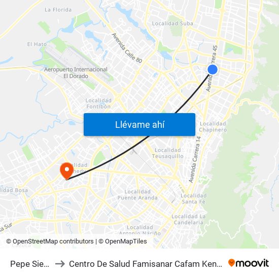 Pepe Sierra to Centro De Salud Famisanar Cafam Kennedy map