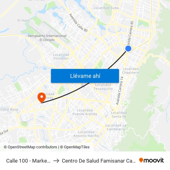 Calle 100 - Marketmedios to Centro De Salud Famisanar Cafam Kennedy map