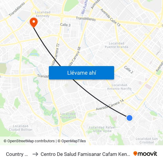 Country Sur to Centro De Salud Famisanar Cafam Kennedy map