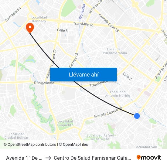 Avenida 1° De Mayo to Centro De Salud Famisanar Cafam Kennedy map