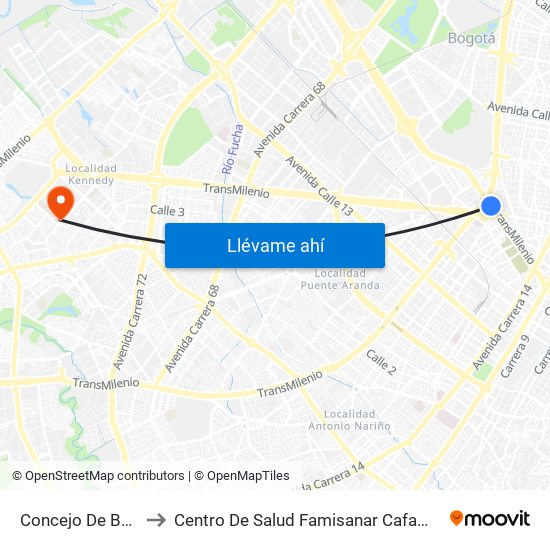 Concejo De Bogotá to Centro De Salud Famisanar Cafam Kennedy map