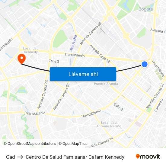 Cad to Centro De Salud Famisanar Cafam Kennedy map