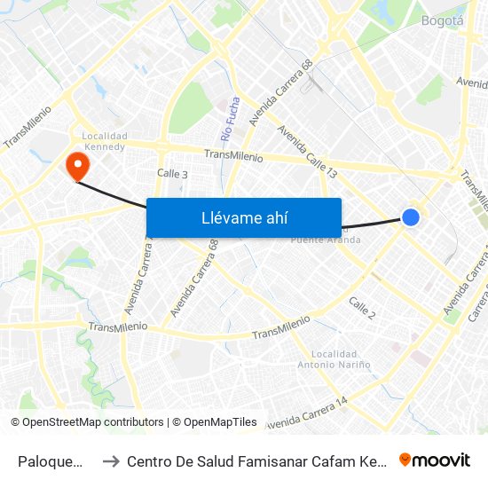 Paloquemao to Centro De Salud Famisanar Cafam Kennedy map