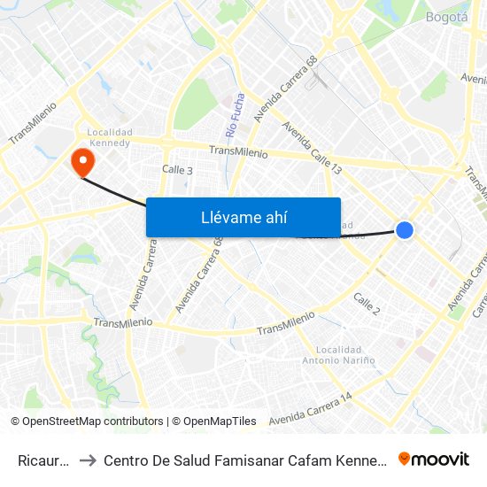 Ricaurte to Centro De Salud Famisanar Cafam Kennedy map