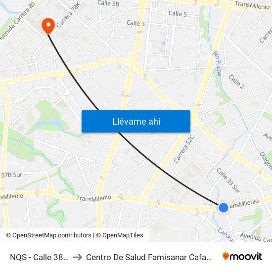 NQS - Calle 38a Sur to Centro De Salud Famisanar Cafam Kennedy map