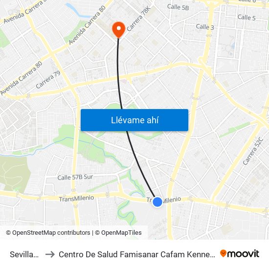 Sevillana to Centro De Salud Famisanar Cafam Kennedy map