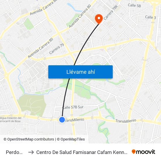 Perdomo to Centro De Salud Famisanar Cafam Kennedy map