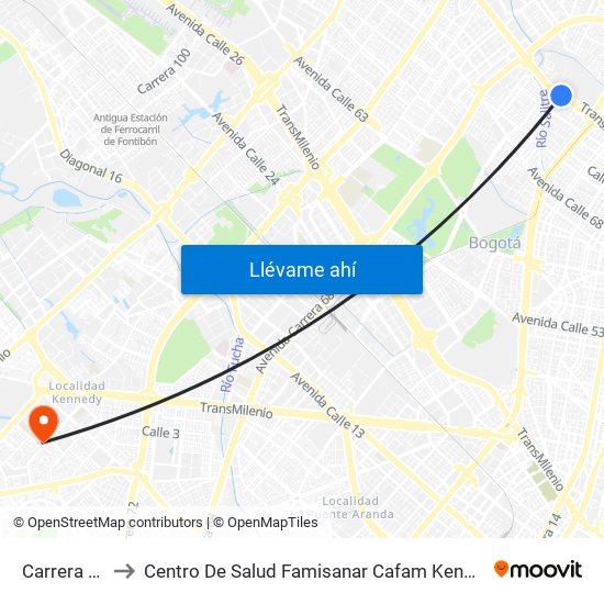 Carrera 47 to Centro De Salud Famisanar Cafam Kennedy map