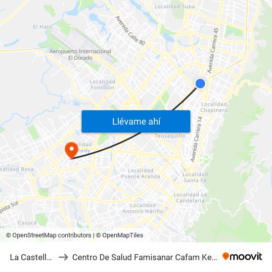 La Castellana to Centro De Salud Famisanar Cafam Kennedy map