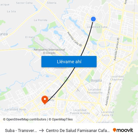 Suba - Transversal 91 to Centro De Salud Famisanar Cafam Kennedy map