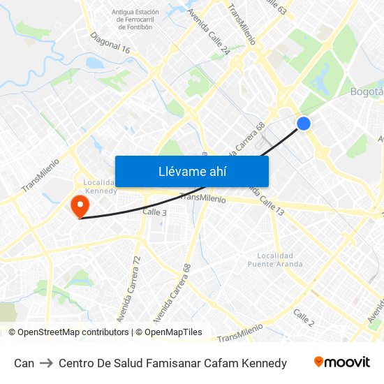 Can to Centro De Salud Famisanar Cafam Kennedy map
