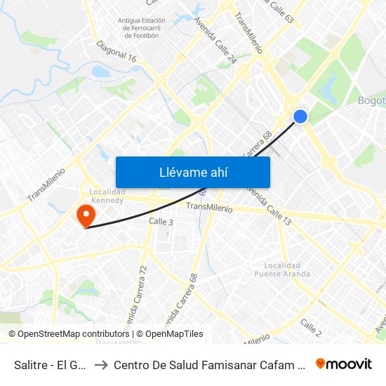 Salitre - El Greco to Centro De Salud Famisanar Cafam Kennedy map