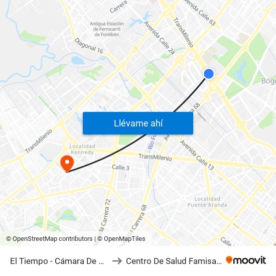 El Tiempo - Cámara De Comercio De Bogotá to Centro De Salud Famisanar Cafam Kennedy map