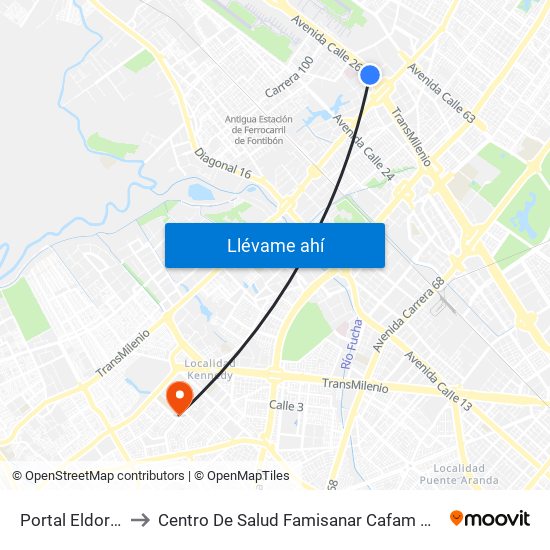 Portal Eldorado to Centro De Salud Famisanar Cafam Kennedy map