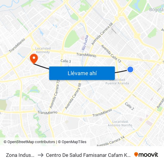 Zona Industrial to Centro De Salud Famisanar Cafam Kennedy map