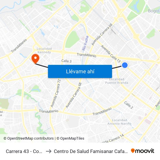 Carrera 43 - Comapan to Centro De Salud Famisanar Cafam Kennedy map