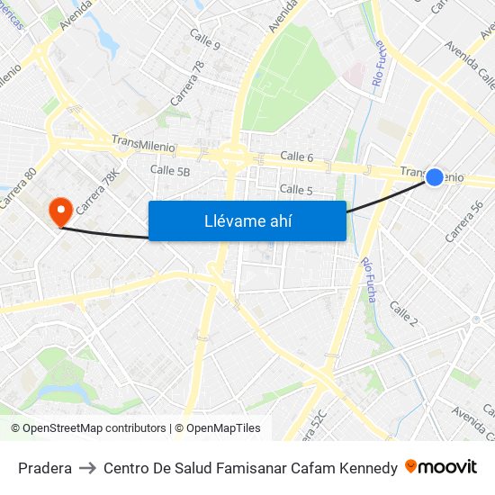 Pradera to Centro De Salud Famisanar Cafam Kennedy map