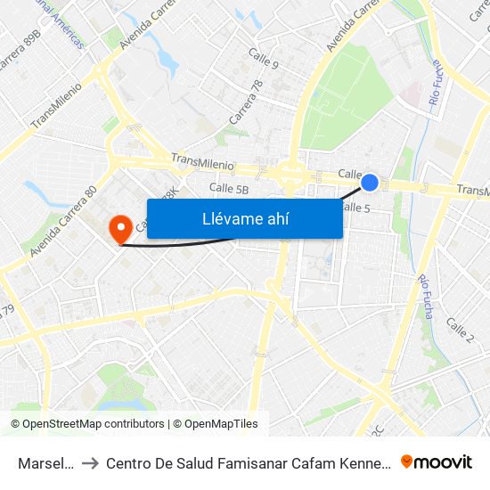 Marsella to Centro De Salud Famisanar Cafam Kennedy map