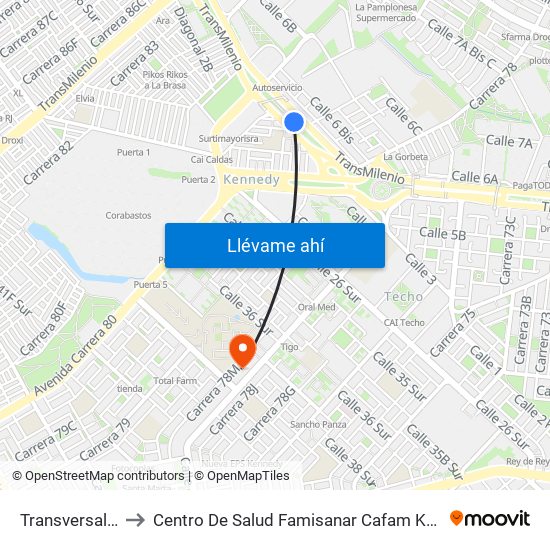 Transversal 86 to Centro De Salud Famisanar Cafam Kennedy map