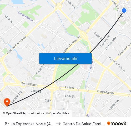 Br. La Esperanza Norte (Av. La Esperanza - Kr 69d) to Centro De Salud Famisanar Cafam Kennedy map