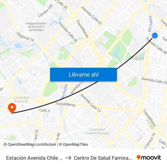 Estación Avenida Chile (Av. NQS - Cl 71c) to Centro De Salud Famisanar Cafam Kennedy map