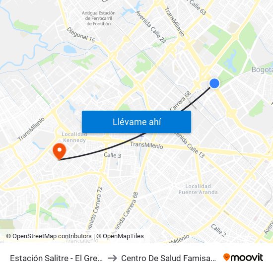 Estación Salitre - El Greco (Ac 26 - Ak 68) to Centro De Salud Famisanar Cafam Kennedy map