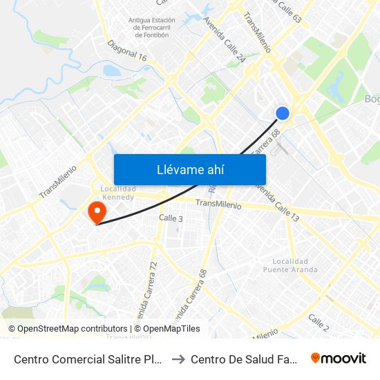 Centro Comercial Salitre Plaza (Av. La Esperanza - Kr 68a) to Centro De Salud Famisanar Cafam Kennedy map