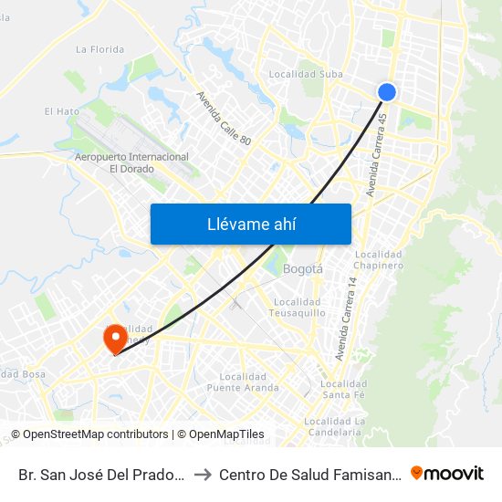 Br. San José Del Prado (Kr 45a - Cl 137) to Centro De Salud Famisanar Cafam Kennedy map